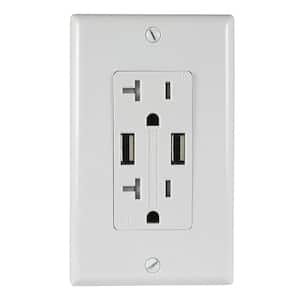 Two 5 Amp USB Two 20 Amp AC Wall Outlet and USB Charging Ports Wall Plate Tamper Resistant, White