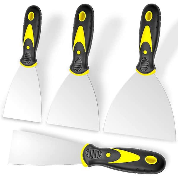 2, 3, 4, 5 in. Stainless Steel Joint Taping Knife with Soft Rubber Handle, 4Pcs for Drywall Repair, Wallpaper Removal