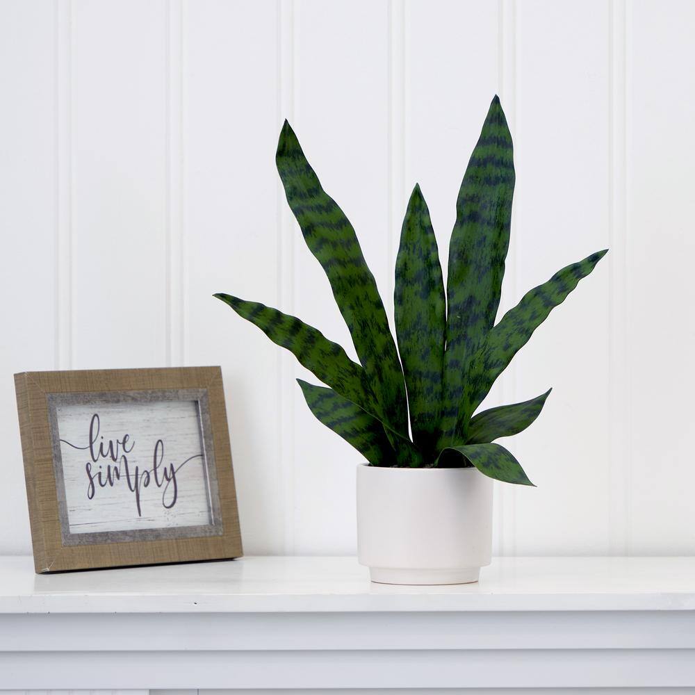 Modern Green Plastic Snake Plant in White Pot
