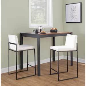 Fuji High Back 26 in. White Velvet and Black Metal Counter Stool (Set of 3)