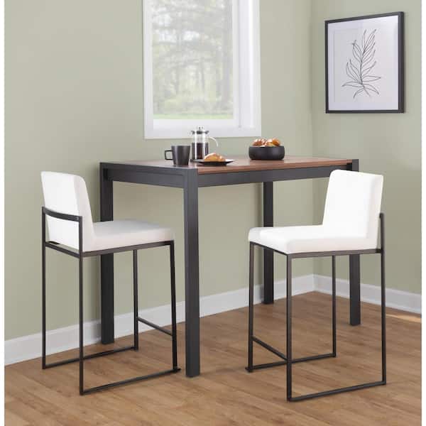 LumiSource Fuji High Back 26 in. White Velvet and Black Metal Counter Stool (Set of 3)