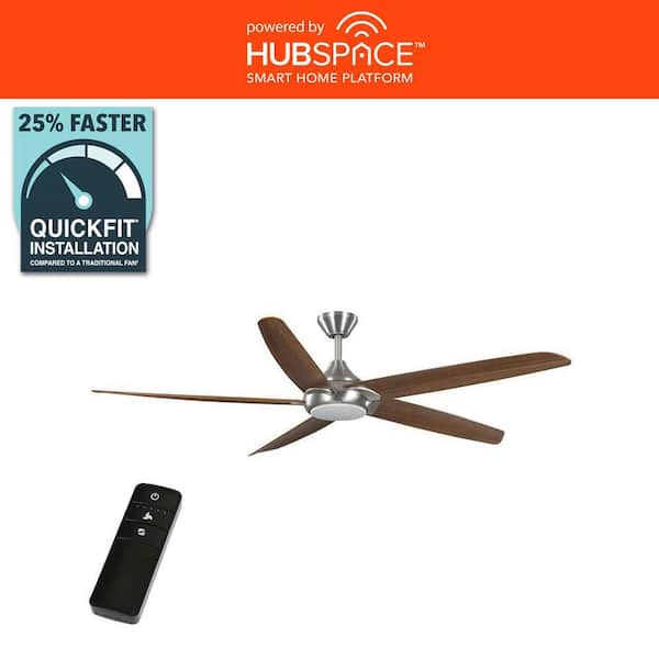 Highstone 70 in. White Color Changing Indoor/Outdoor Brushed Nickel Smart Ceiling Fan with Remote Powered by Hubspace