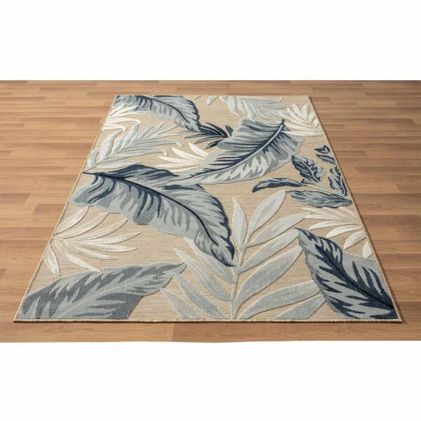 5' X 7' Blue And Beige Floral Stain Resistant Indoor Outdoor Area Rug 5' X 7' Blue And Beige Floral Stain Resistant Indoor Outdoor Area Rug