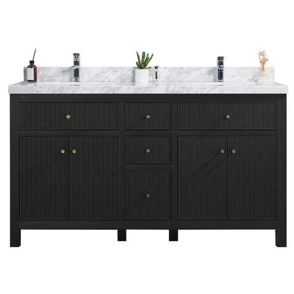 Willow Collections Sonoma 60 in. W x 22 in. D x 36 in. H Double Sink Bath Vanity in Black with 2 in Carrara Marble Vanity Top