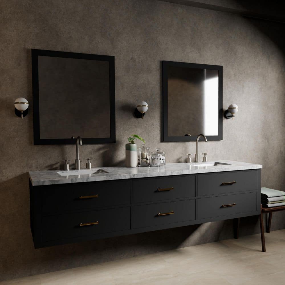 Sherman 84 in W x 22 in D Black Double Bath Vanity and Carrara Marble Top price history on PriceWatchPro