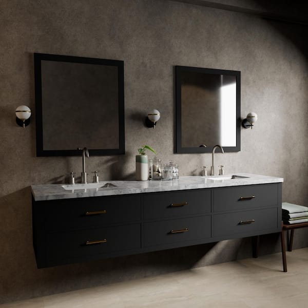 Sherman 84 in W x 22 in D Black Double Bath Vanity and Carrara Marble Top