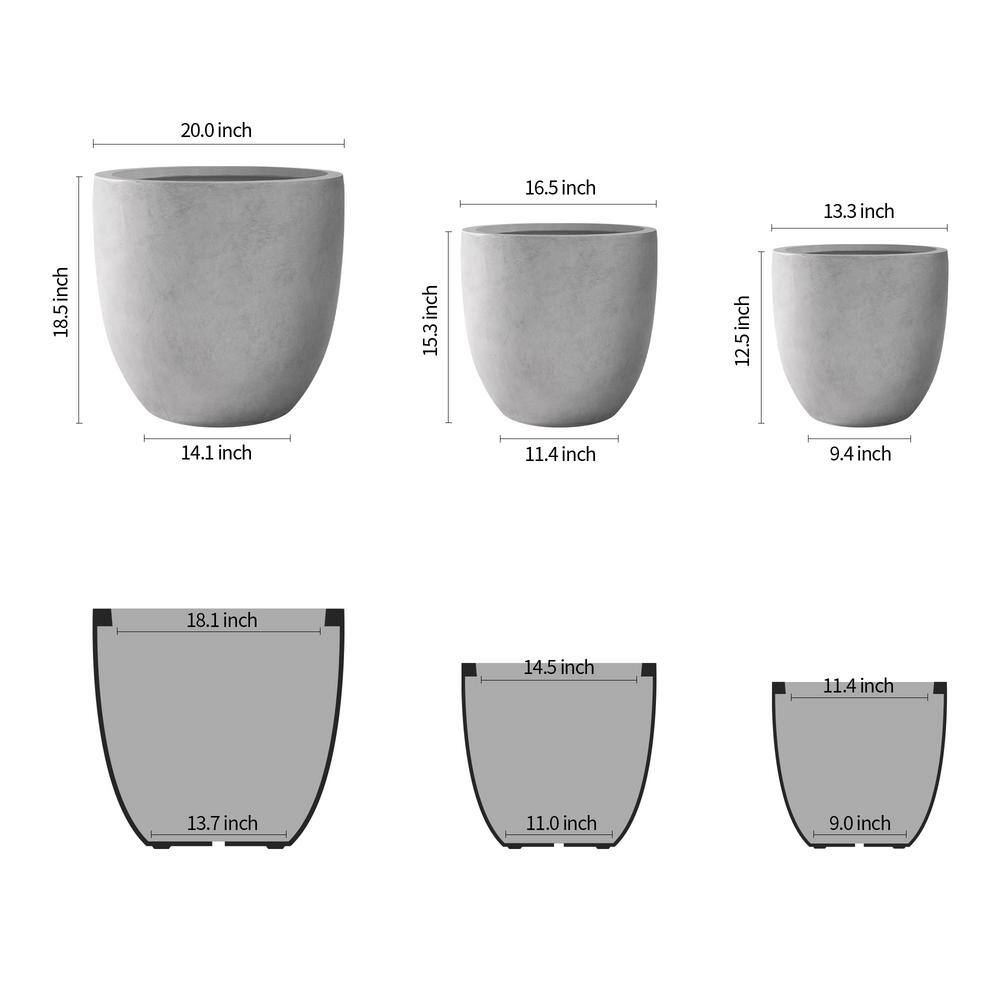 Kante 3-Pack Round Gray Concrete Indoor/Outdoor Planters