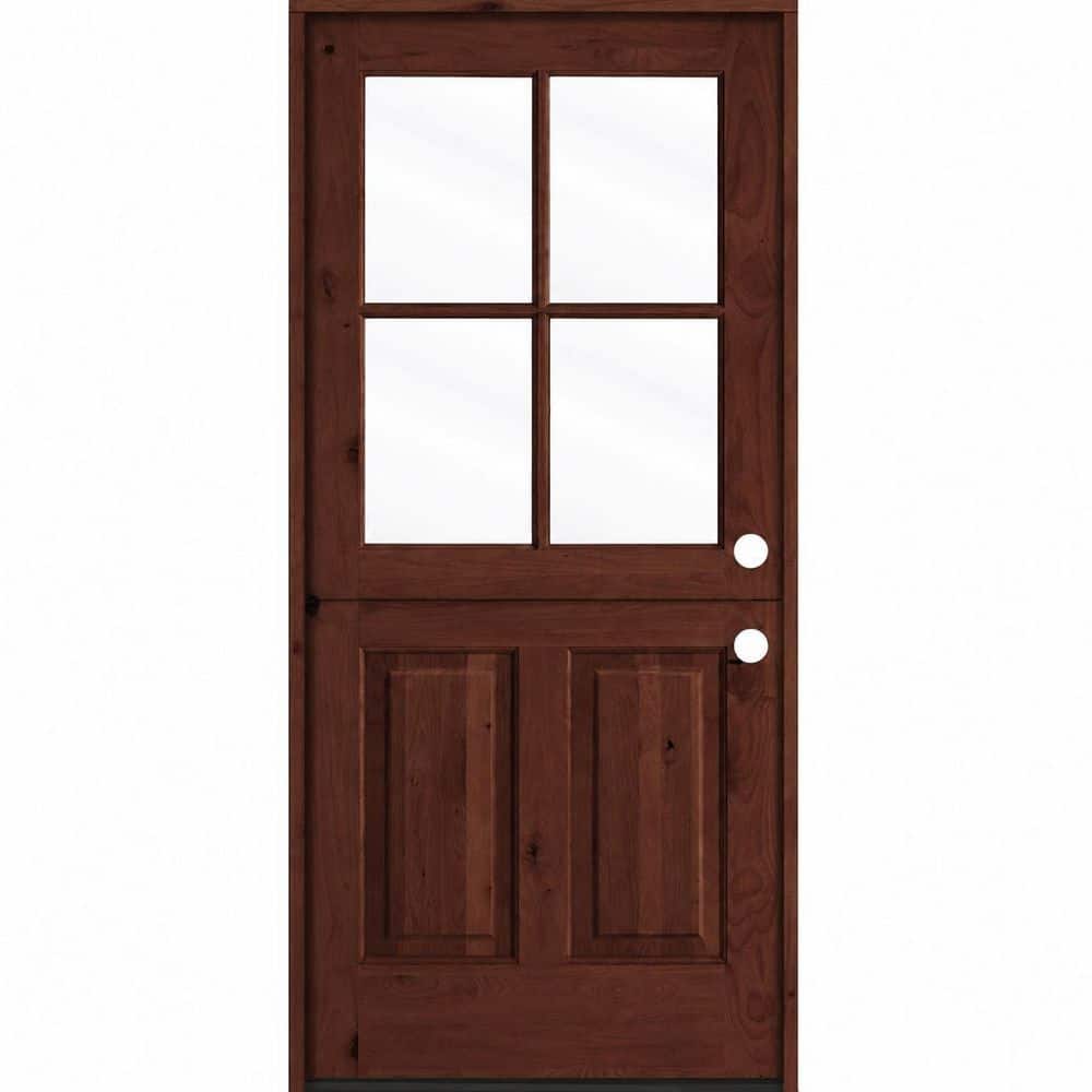 Dutch 32 in. x 80 in. Knotty Alder Left-Hand/Inswing 4-Lite Clear Glass BEHR Red Mahogany Stain Wood Prehung Front Door price history on PriceWatchPro