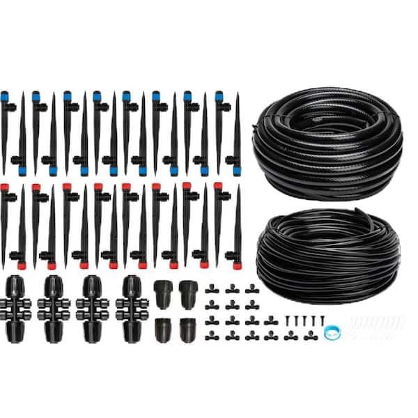 200 ft. Black Drip Irrigation System Kit with 1/2 in. 1/4 in. Irrigation Tubing Hose and Accessories for Yard, Lawn