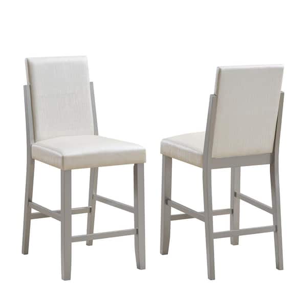 Signature Home SignatureHome Milton White/Silver-Grey Finish Faux Leather Counter Height Bar Chairs Set of 2. Dimensions-(22Lx19Wx41H)