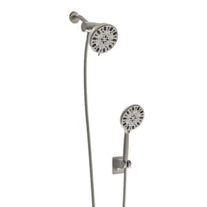 Wow 7-Spray Patterns 4.7 in. Wall Mount Dual Shower Heads with Handheld Shower Faucet in Brushed Nickel