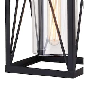 Evanston 1-Light Matte Black and Light Gold Dusk to Dawn Outdoor Wall Sconce Lantern Clear Glass