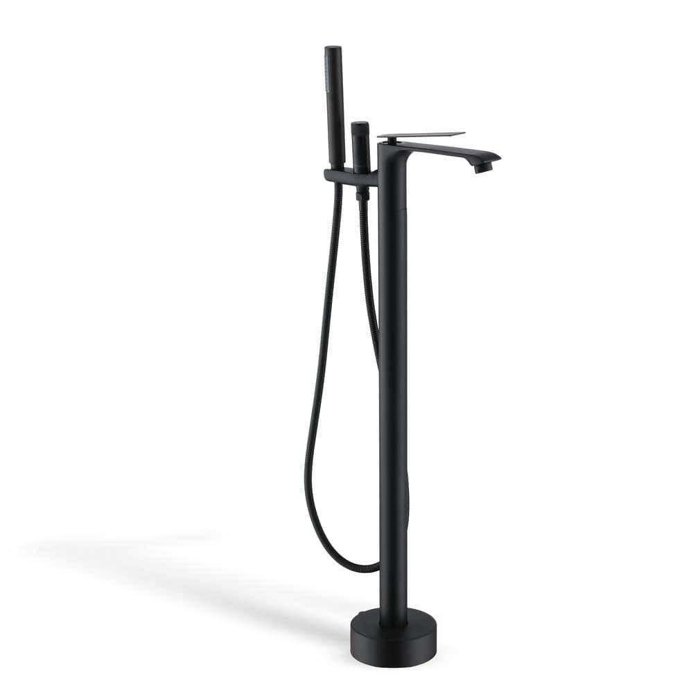 Matte Black Freestanding Tub Filler Faucet with Handheld Shower