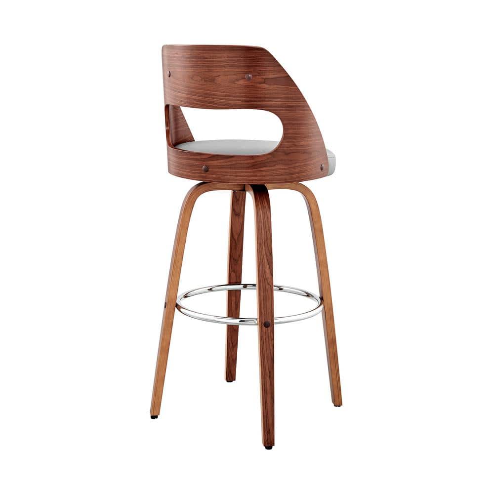 Julius 30" Gray Faux Leather & Walnut Swivel Bar Stool