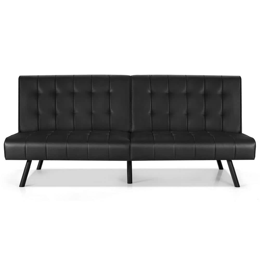 ANGELES HOME Black Futon Sofa Bed PU Leather Convertible Folding Couch