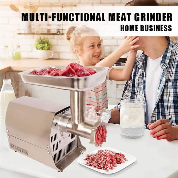 Stainless Steel Meat Grinder Commercial Electric with 4/6/8mm Grinding Plates and Stuffing Tubes