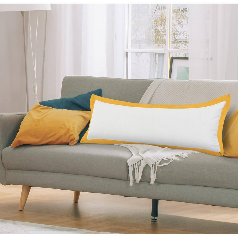 Golden Empire Bordered Cotton Throw Pillow, White & Yellow, 14" x 36"