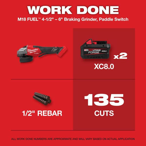 M18 FUEL 18-Volt Lithium-Ion Brushless Cordless 4-1/2 in./6 in. Braking Grinder w/ Two XC 8.0 Ah Battery & Multi-Tool