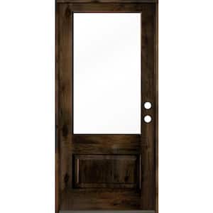 36 in. x 80 in. Modern Farmhouse Knotty Alder Left-Hand/Inswing 3/4-Lite Clear Glass Black Stain Wood Prehung Front Door