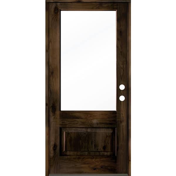 Krosswood Doors 36 in. x 80 in. Modern Farmhouse Knotty Alder Left-Hand/Inswing 3/4-Lite Clear Glass Black Stain Wood Prehung Front Door