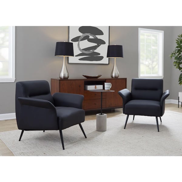 Lumisource Petal Contemporary Accent Chair in Black Metal and Black Faux Leather