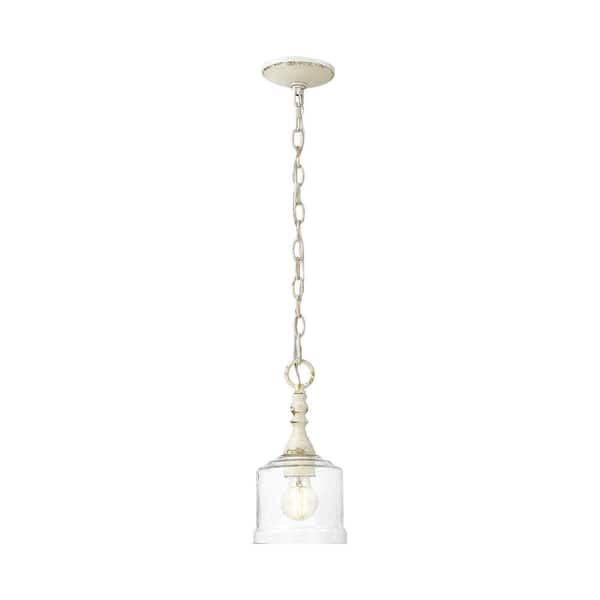 Keating 100-Watt 1 Light Antique Black Iron Shaded Mini Pendant Light with Hammered Water Glass Shade No Bulbs Included