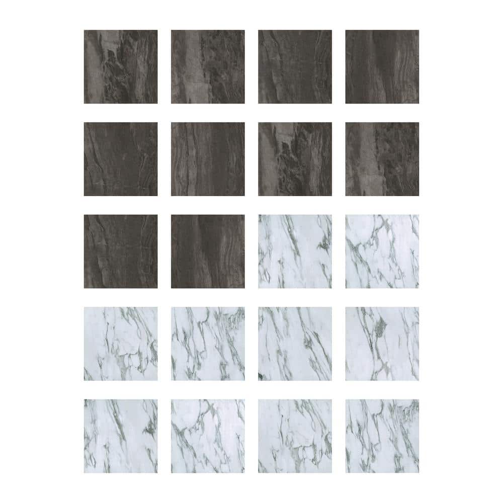 12'' x 12'' Black and White Marble Peel & Stick Floor Tiles