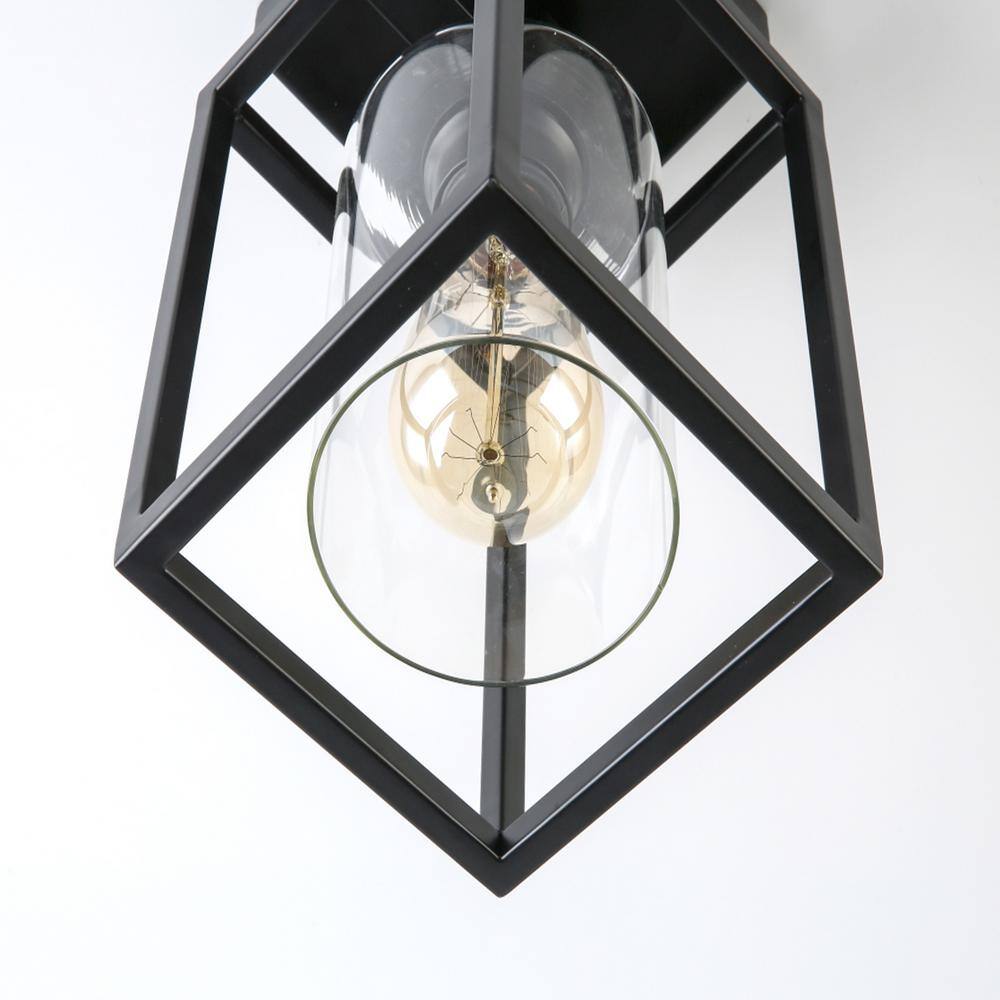 Black Metal Frame Semi-Flush Mount Ceiling Light with Clear Glass Shade