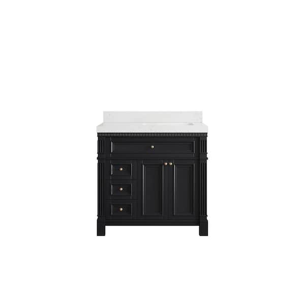 Willow Collections Paris 36 in. W x 22 in. D x 36 in. H Right Offset Sink Bath Vanity in Black with 2 in. Empira White qt. Top