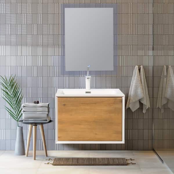 23.6 in. W x 19.1 in D. x 16.7 in. H Bath Vanity in Natural and White with White Vanity Top with White Basin
