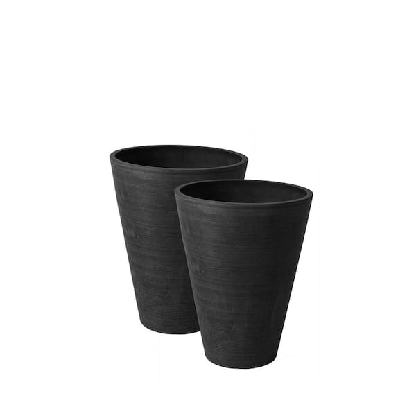 Unbranded Valencia 10 in. Dia x 13 in. Black Plastic Spun Round Taper Planters (2-Pack)
