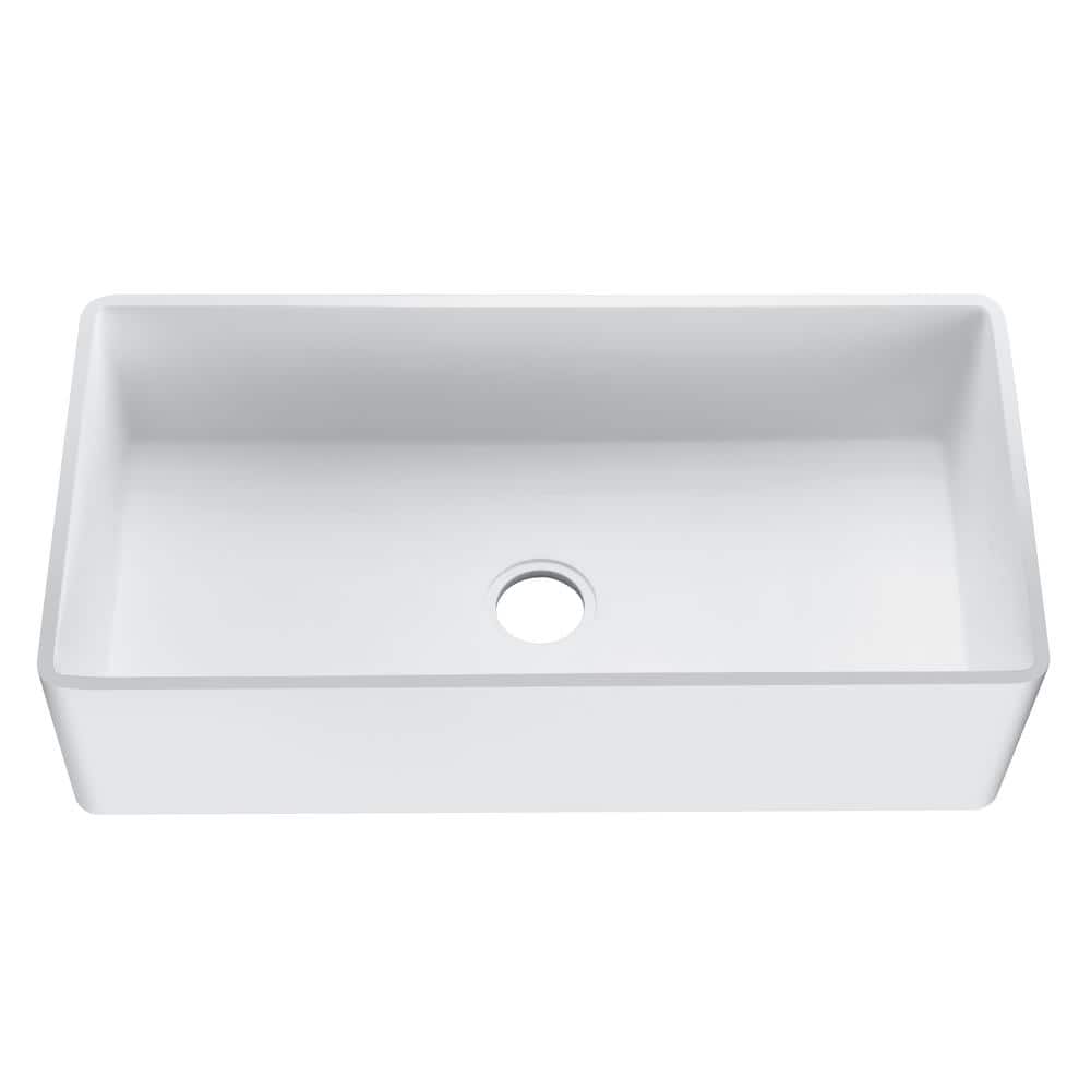 White Stone Farmhouse Apron Front Single Bowl Kitchen Sink