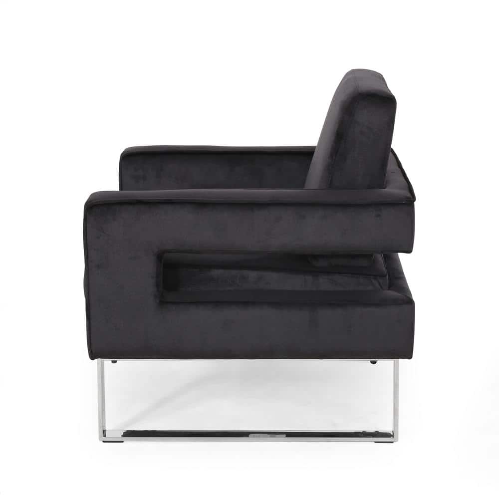 Black Velvet Geometric Club Accent Chair with Stainless Steel Legs