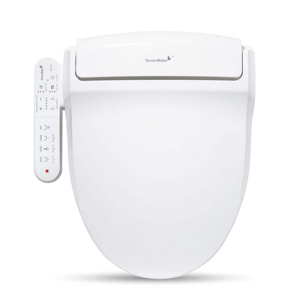 White Electric Bidet Toilet Seat with Heated Seating and Control Panel