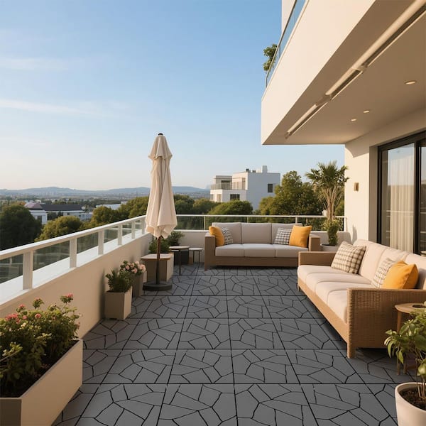 12 in. x 12 in. Plastic Stone Style Patio Deck Tiles Slate Module
