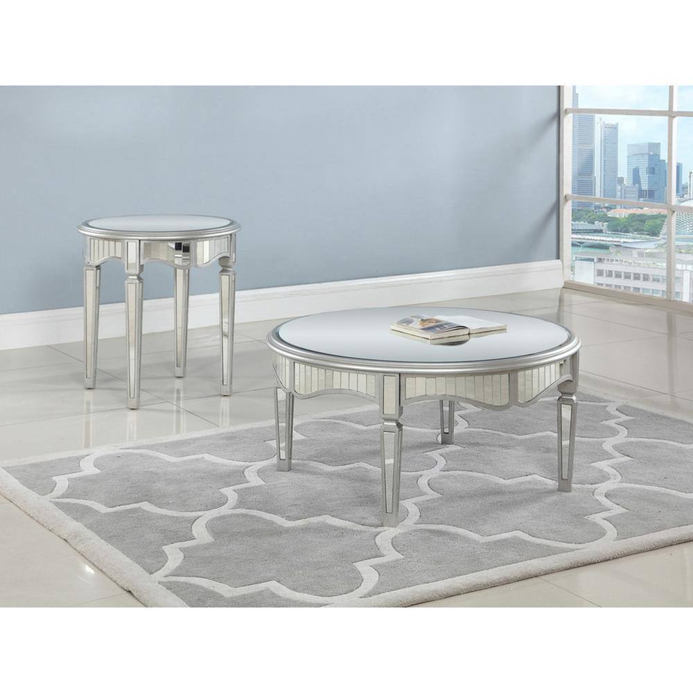Elegant Round Mirrored Glass Coffee Table with Silver Accents