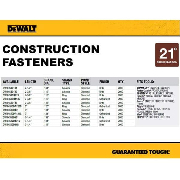 DEWALT 2-3/8 in. x 0.113 in. Ring Shank Galvanized Metal Framing