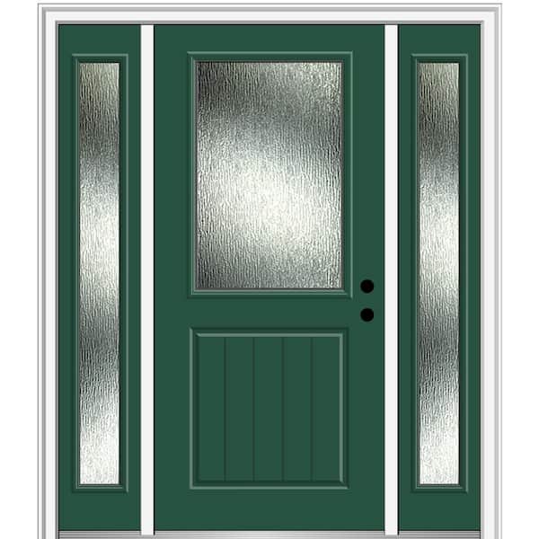 MMI Door 64 in. x 80 in. Left-Hand Inswing Rain Glass Hunter Green Fiberglass Prehung Front Door on 6-9/16 in. Frame