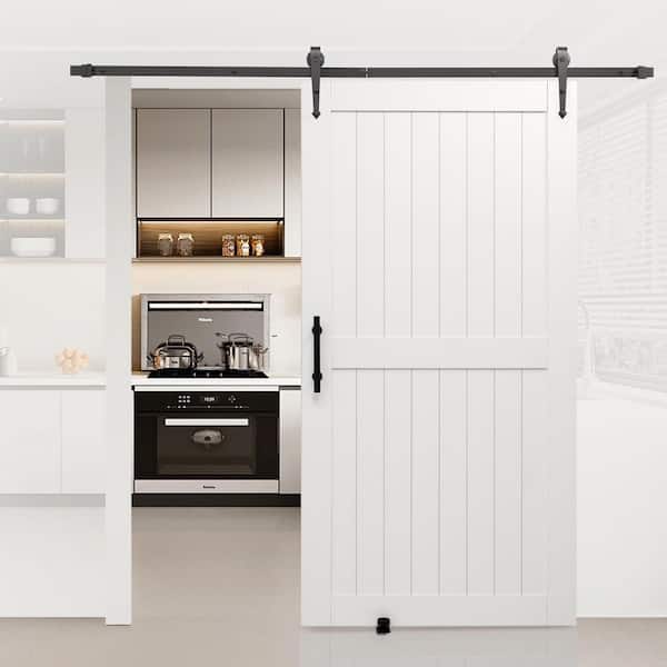 Sliding Barn Door, 42 x 84 in., Durable MDF Panel, Wood Sliding Barn Door with Hardware Kit, Decorative Glass White