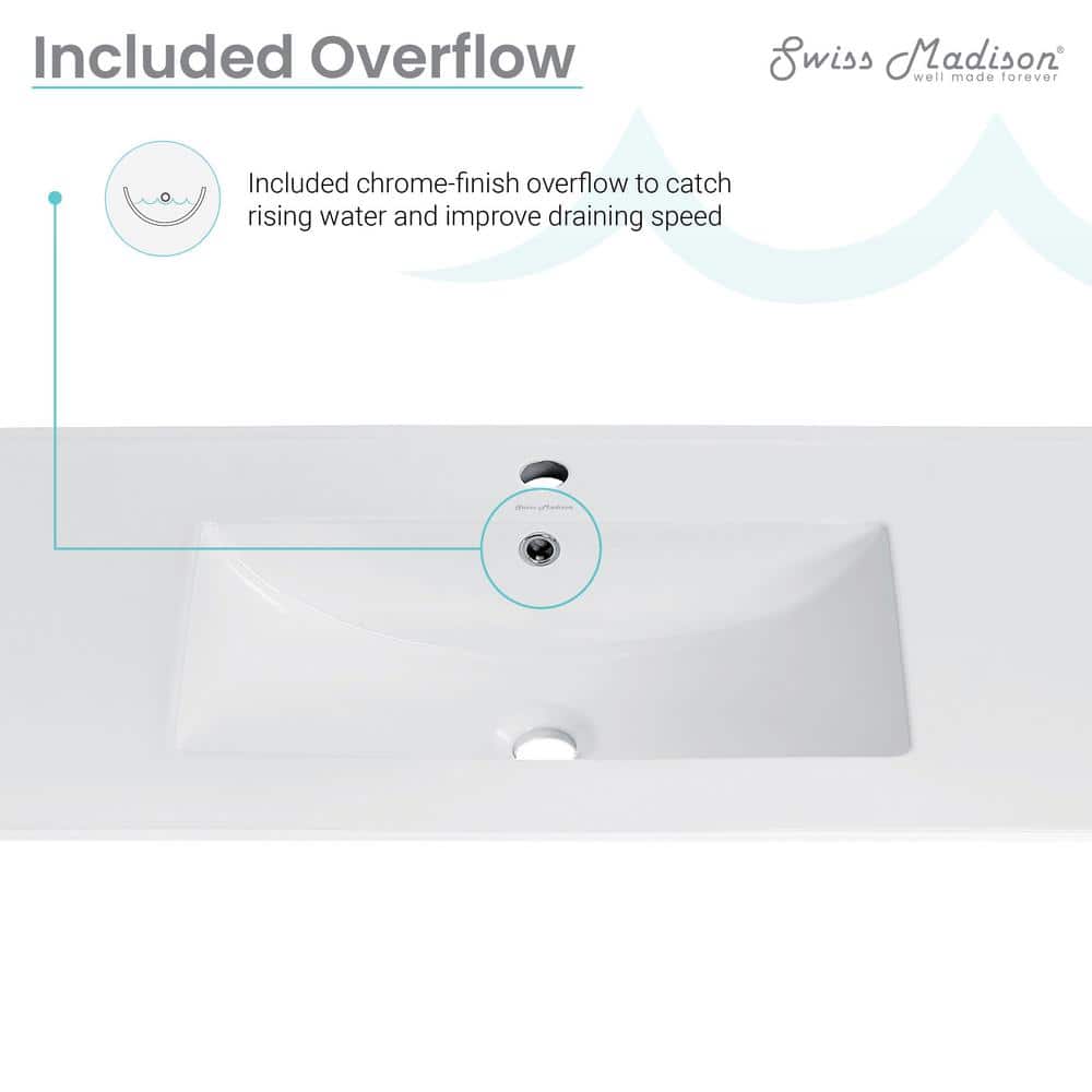 Glossy White Ceramic 48-inch Vanity Sink Top