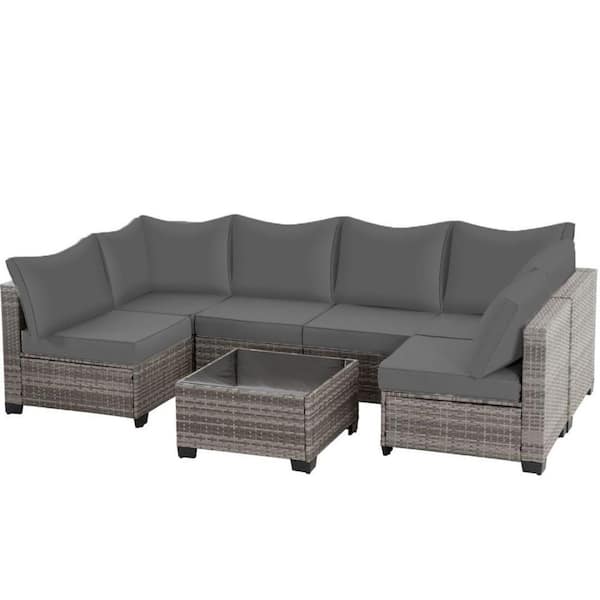 MIRAFIT 7-Piece Patio Conversation Set with Table and Cushions