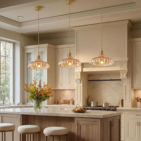 aiwen 9.84 in. 1-Light Vintage Kitchen Island Amber Pendant Light