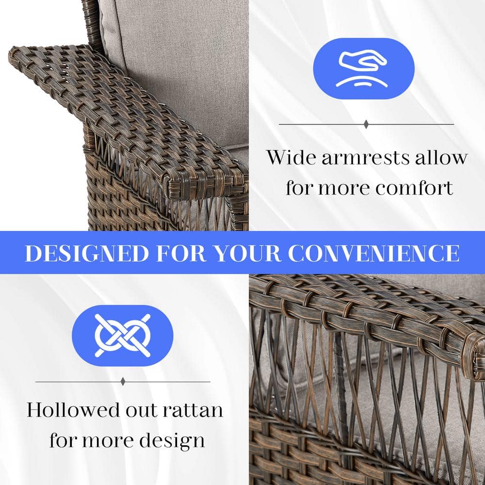 Close-up of the wide armrests and hollowed rattan detail.