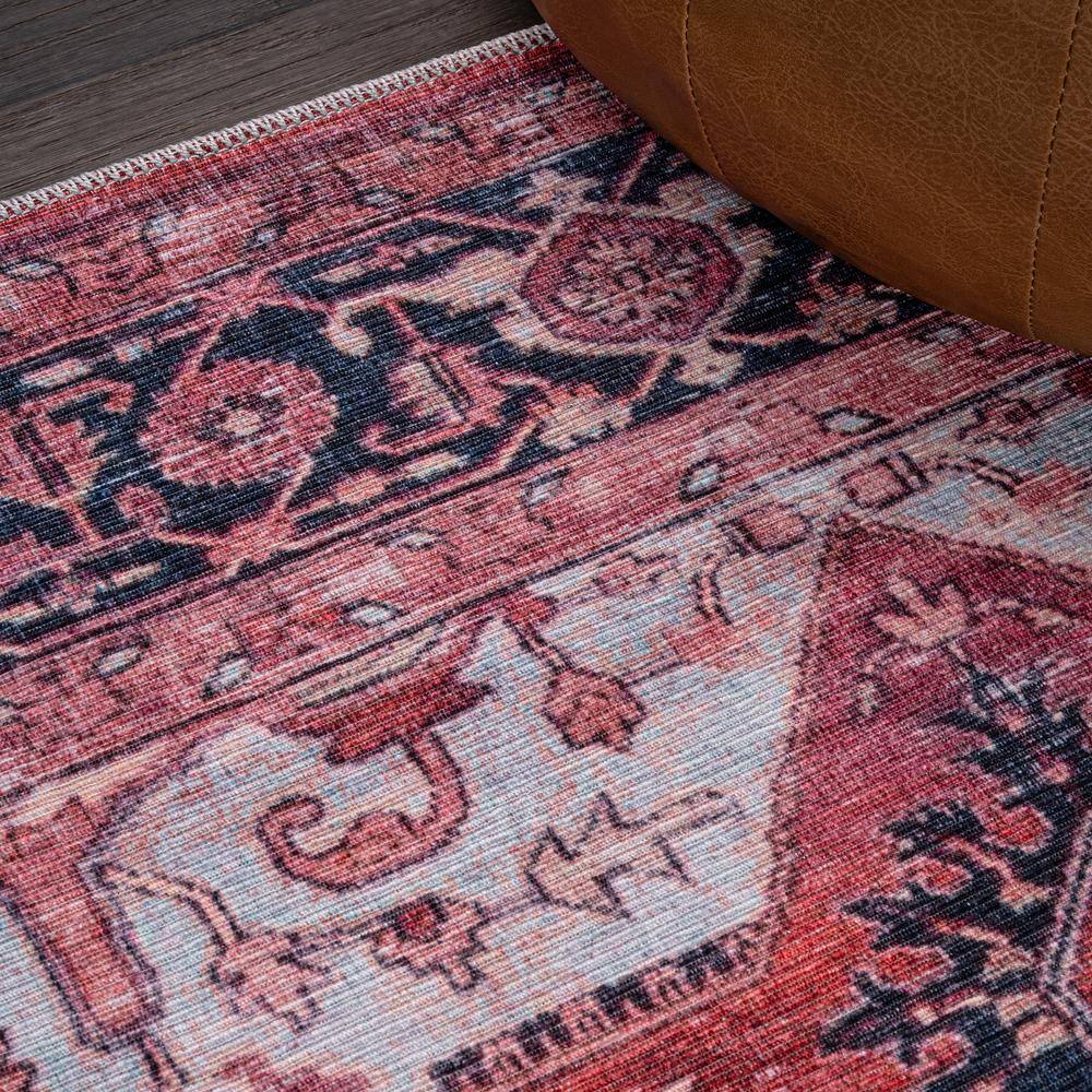 Maris Ornate Medallion Machine-Washable Red/Black/Blue Chenille 4' x 6' Area Rug