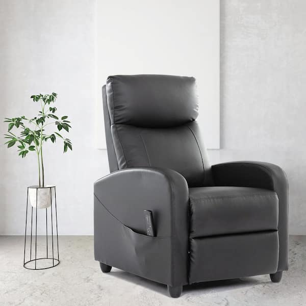 SMUGDESK 1-Piece PU Leather Black Recliner Chair Modern Massage Sofa for Living Room