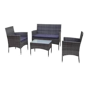 4-Piece Outdoor Rattan Wicker Patio Conversation Set with Dark Gray Cushions and Coffee Table