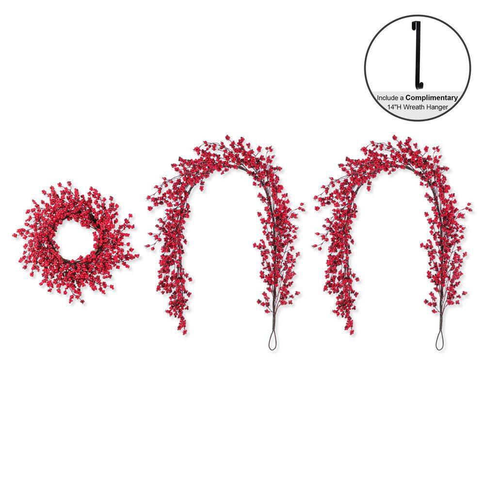 25 in. D Christmas Red Berries Wreath and matched 6ft Christmas Red Berries Garland set (Set of 3) price history on PriceWatchPro