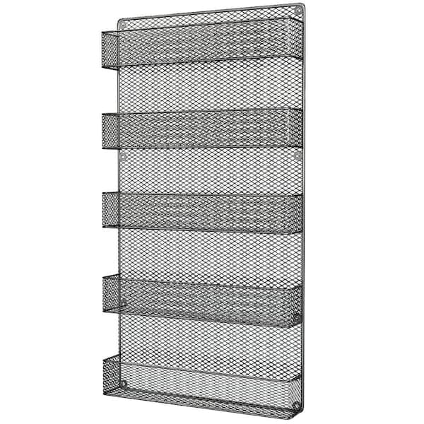 5-Shelf Black Wall Mount Spice Rack Organizer