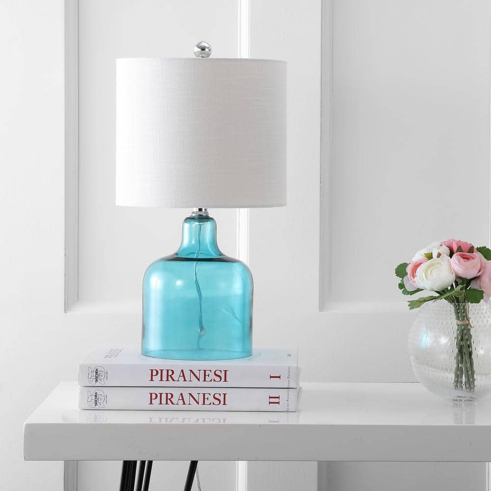 Gemma 19" White and Blue Glass Bell Table Lamp