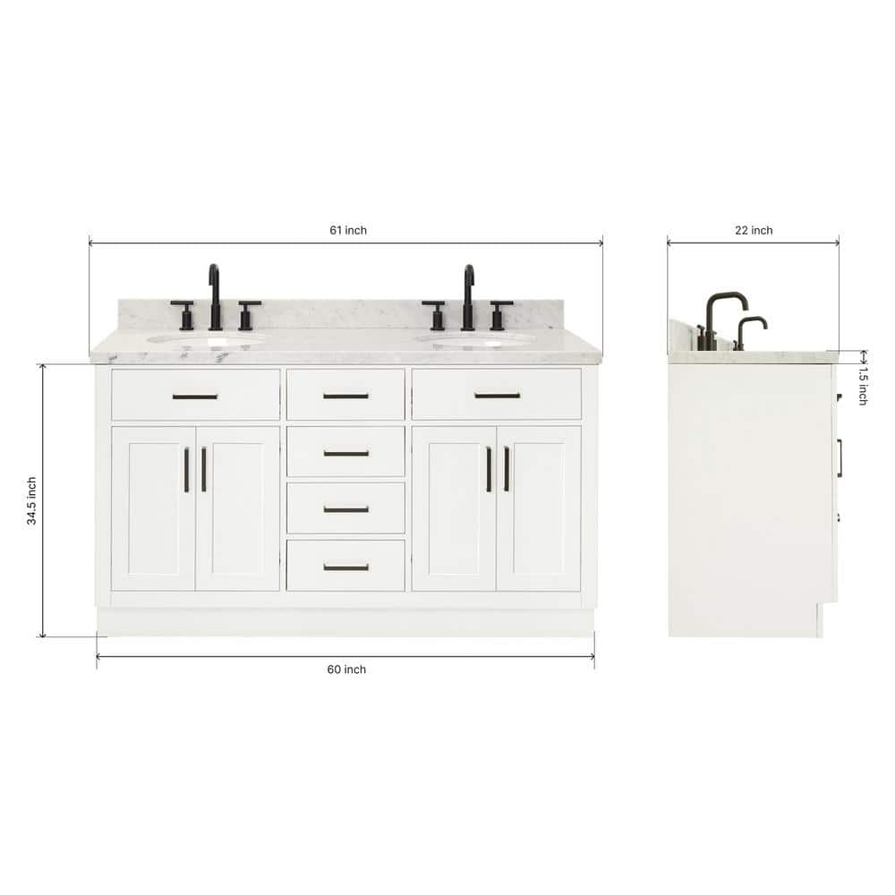 White Marble 61" Freestanding Double Basin Vanity Set